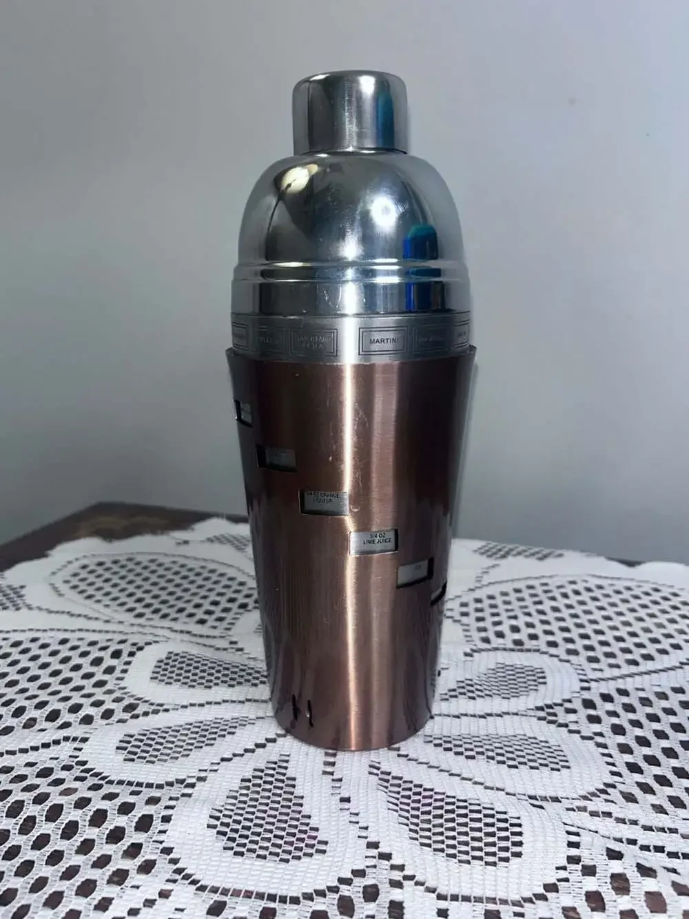 Dial-A-Drink Copper Cocktail Shaker Stainless Steel Recipe Shaker